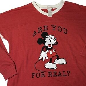 Disney Mickey Mouse Are You For Real V-Neck Sweatshirt Womens Medium Heather Red